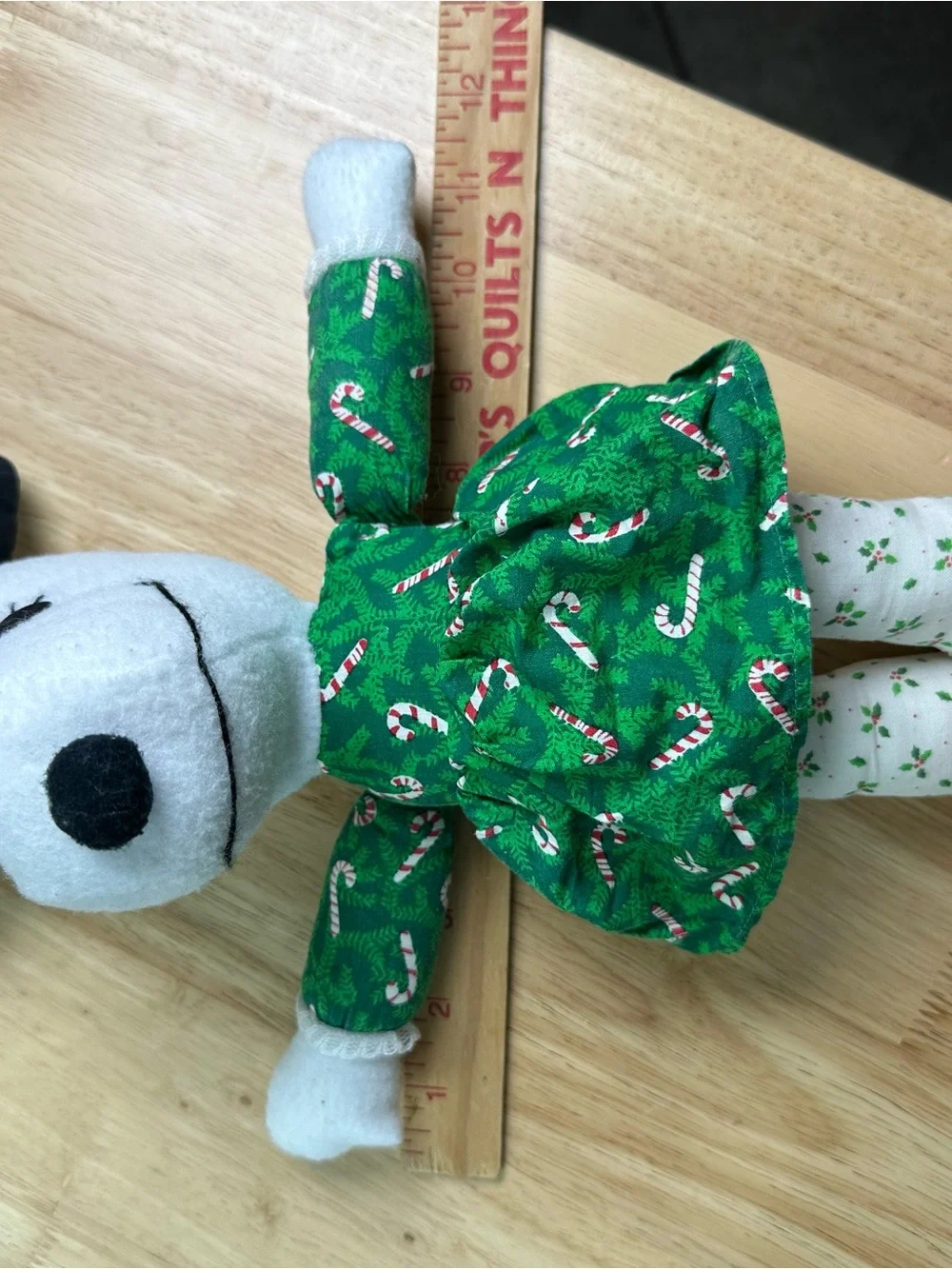 1968 Peanuts Snoopy sister belle 12” Plush Doll in Green Candy-Cane Dress